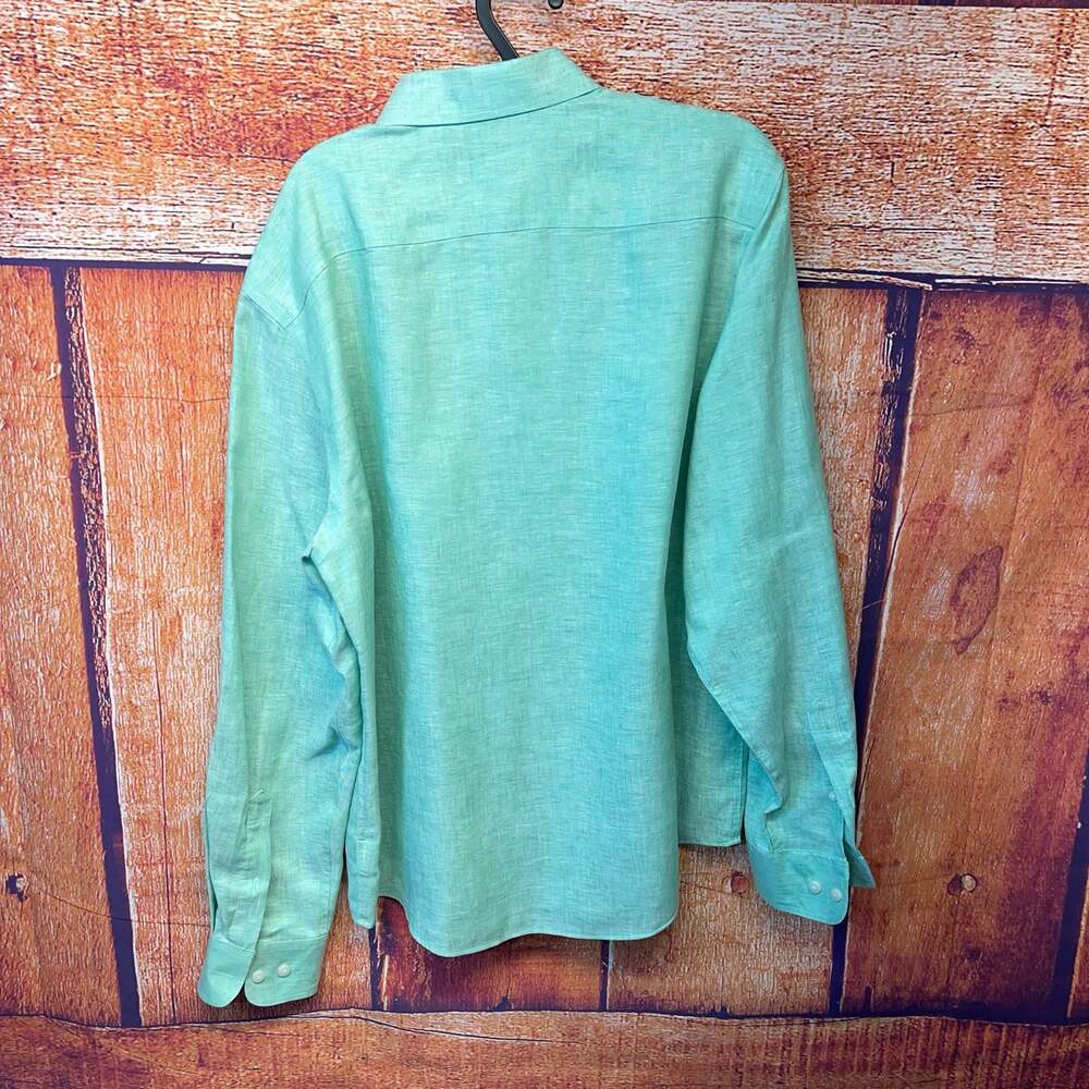 UNTUCKit Men's Large Slim Fit Long Sleeve 100% Linen Button-Up Shirt in Green - Picture 6 of 8